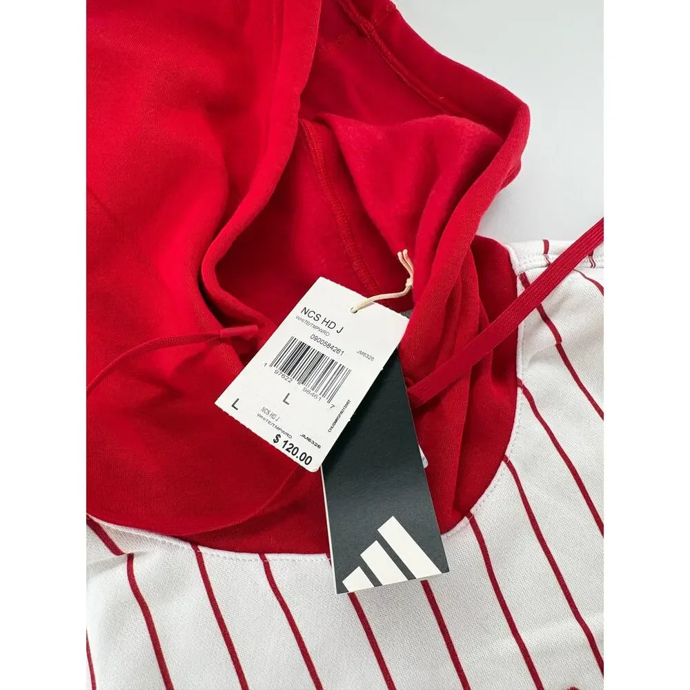 Adidas NC State Wolfpack Hoodie Men's Large White Red Pinstripe NWT
